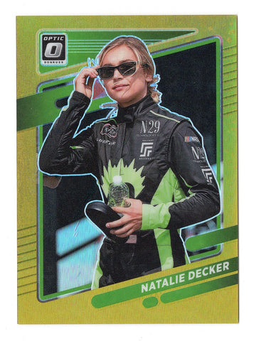 Natalie Decker 2022 Donruss Optic Racing GOLD PRIZM PARALLEL Rare NASCAR Collectible Short Print Insert Trading Card #08/10